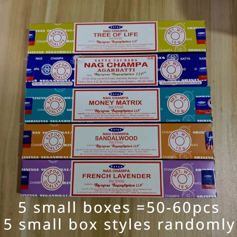 5BOX NAG Champa Incienso Satya Incense Collection Satya Handmade Sticks with Flavors Refreshing Medicinal Aromas Home Fragrances Oasis Select mix 5 small box