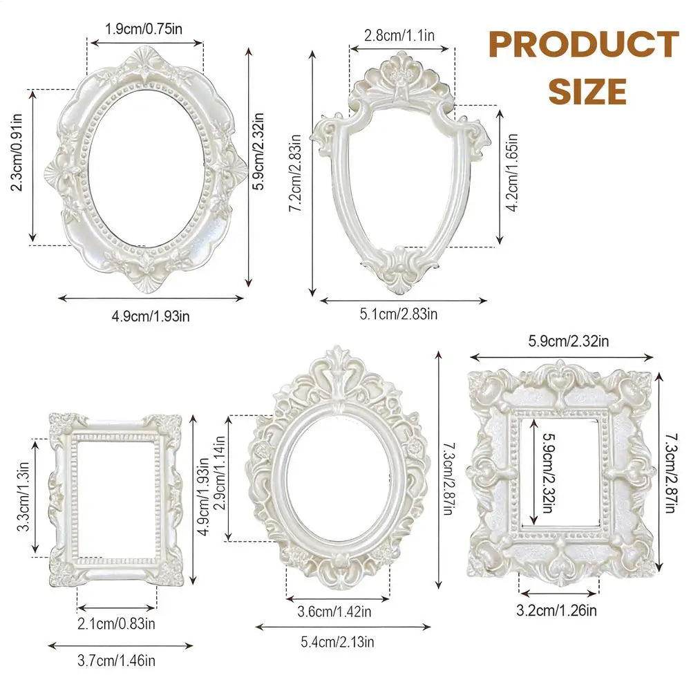5-Pack Vintage Mini Picture Frames – Baroque Golden Resin Decor