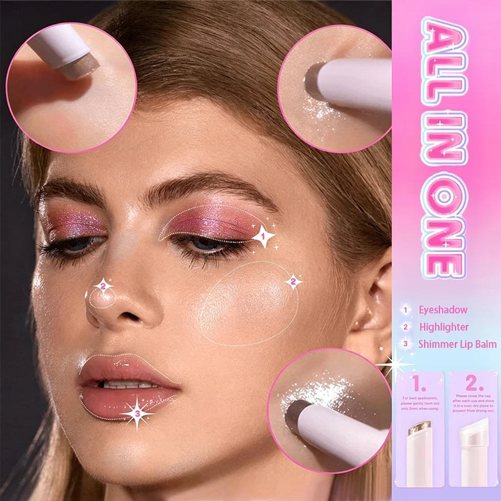 Sparkling Jelly Highlighter Stick Pearlescent Monochrome Shine Glitter Highlight Eyeshadow Stick High Gloss Face Brighten Makeup Oasis Select