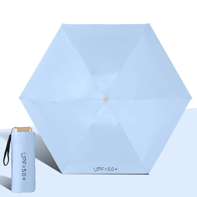 UPF50+ Umbrella Mini Pocket Sun Shade Umbrella Portable Vinyl Folding Rain Travel Umbrella UV Protection Parasol Capsule Oasis Select SKY BLUE 6K Aluminum