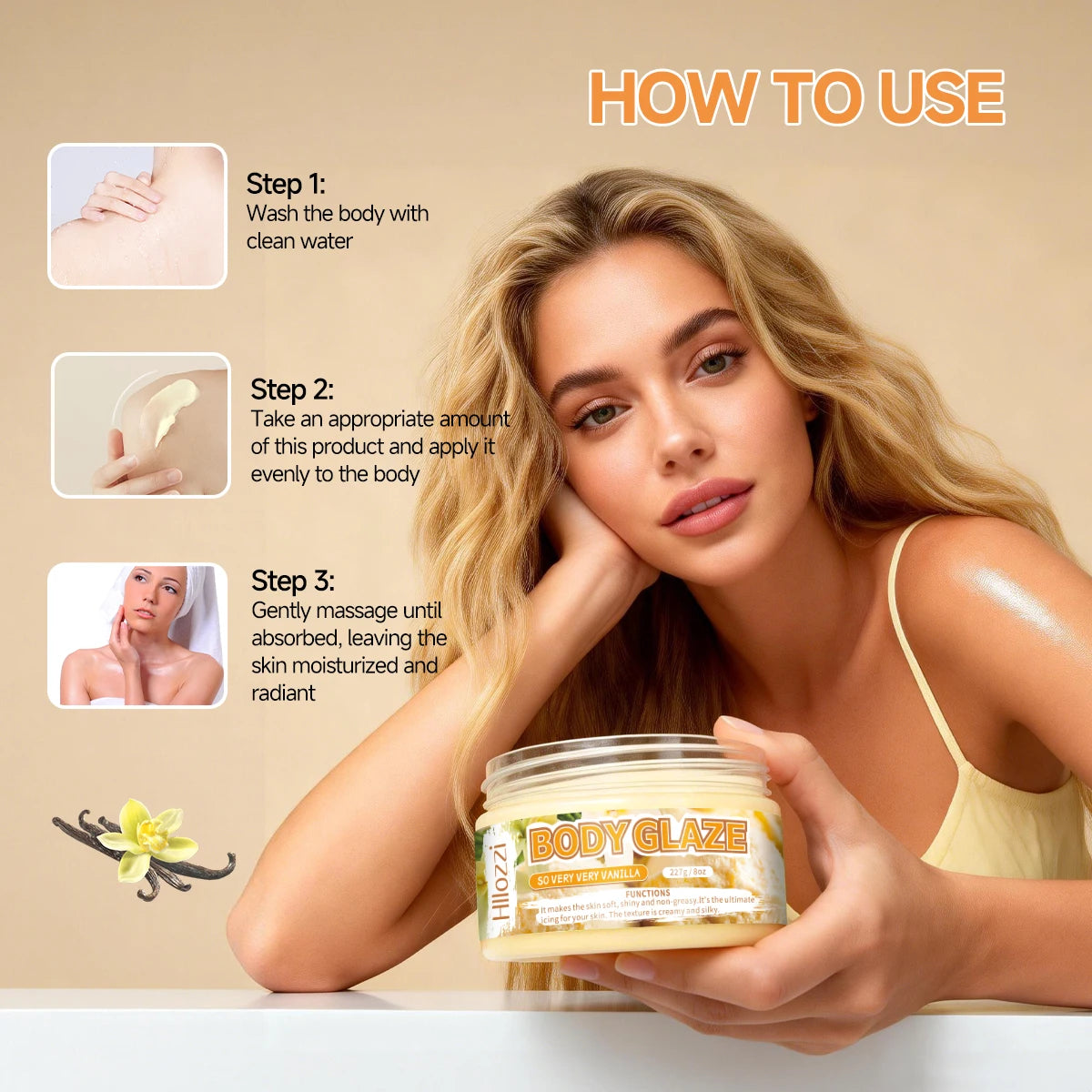 8oz 2oz Body Glaze Vanilla Moisturizes, Protects, and Repairs Skin Brighten skin Boost radiance Oasis Select