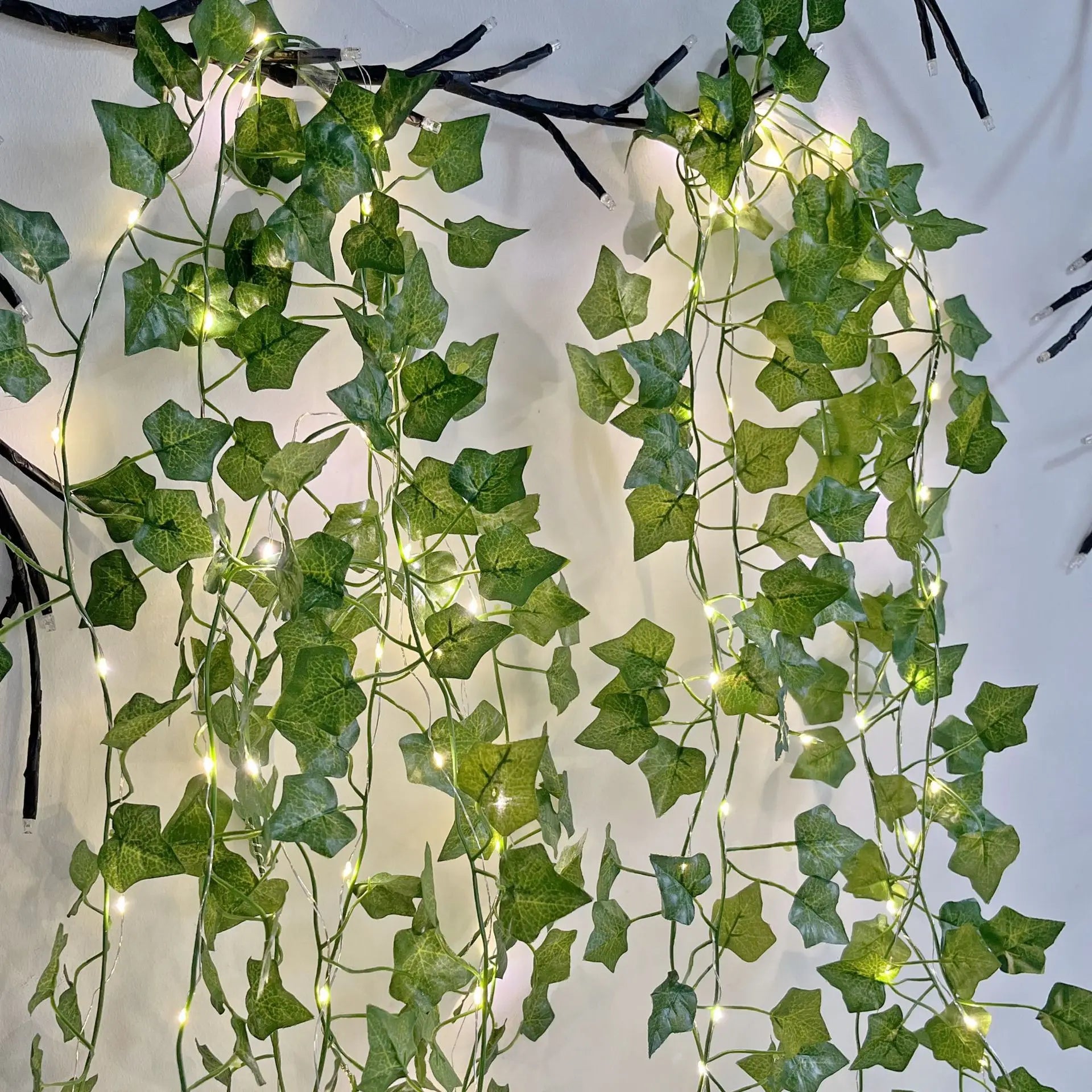 Solar LED Light String - Simulated Climbing Ivy & Cherry Blossom, Rattan Style Copper Wire Lights for Courtyard Decor Oasis Select Green Creeper 12M 100light Solar