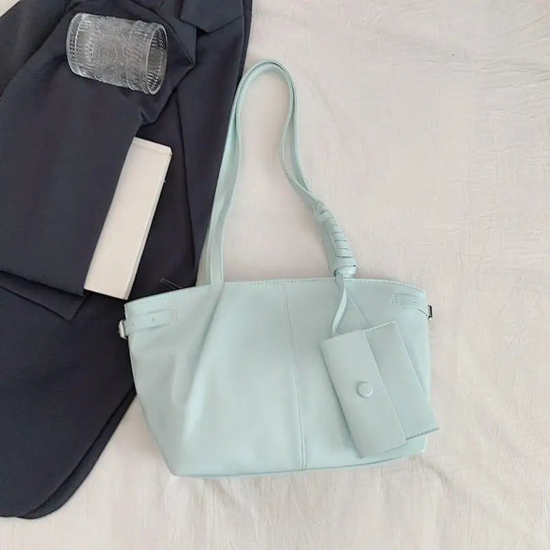 Korean Large Tote Bag with Coin Purse – PU Leather Shoulder Bag
