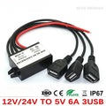Car Power Converters 12V 24V to 5V 6A 30W Power Adapter DC Step Down Buck Power Converter with Triple USB Output for Car Phone C Oasis Select 12V 24V to 5V 6A