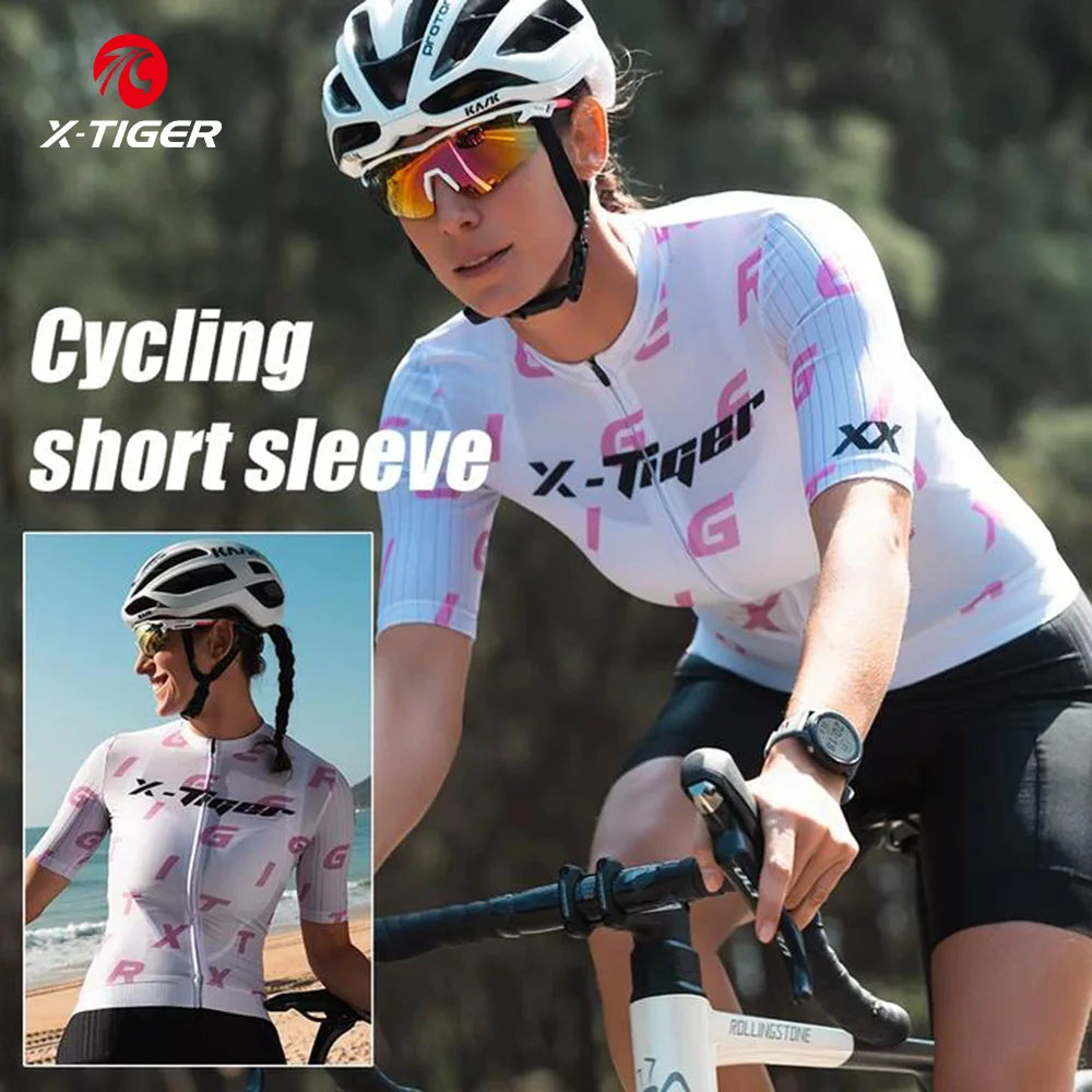 X-TIGER Women's Cycling Jersey Short Sleeve Breathable Biking Tops Summer MTB Road Bike Shirt with Pockets Cycling Clothing Oasis Select