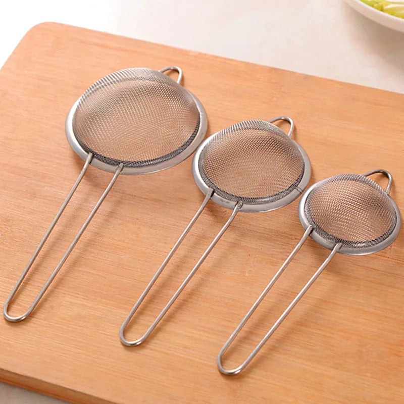 3pcs Stainless Steel Fine Mesh Strainer With Sturdy Handle And Hook, Colander Sifter For Juice Soy Milk, Kitchen Tools Oasis Select