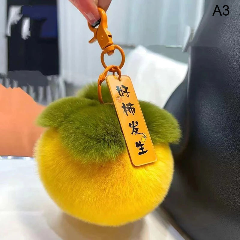 "Good Persimmon Happens" Plush Persimmon Keychain Cute Fruit Bag Charm Pendant for Backpack Gift Lucky Charm Pendant Oasis Select A3