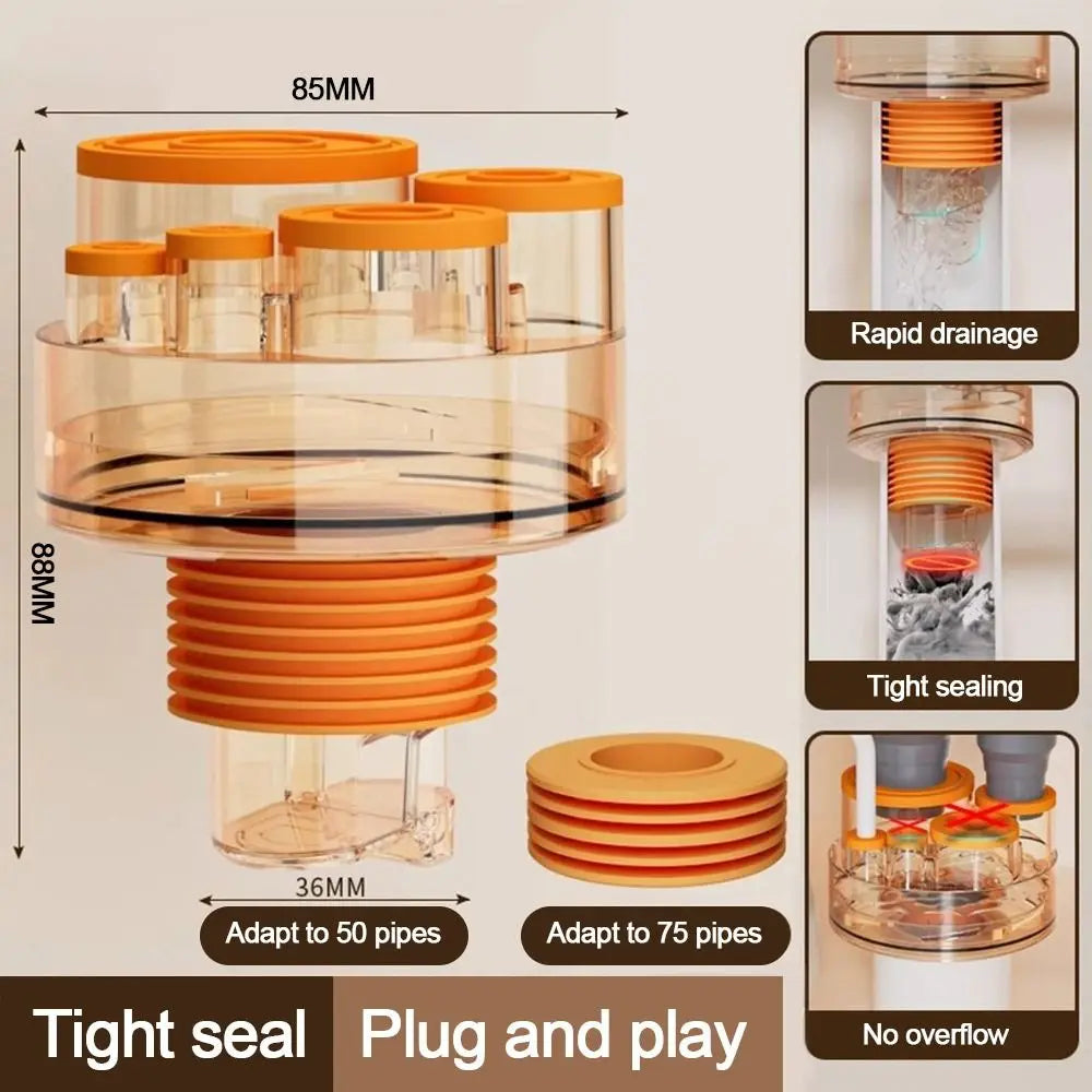 Anti odor Sink Drain Pipe Adapter Sealing Ring Multifunctional Kitchen Basin Sewer Branch 5 in 1 Drainage Water Pipe Joint Oasis Select 1PC