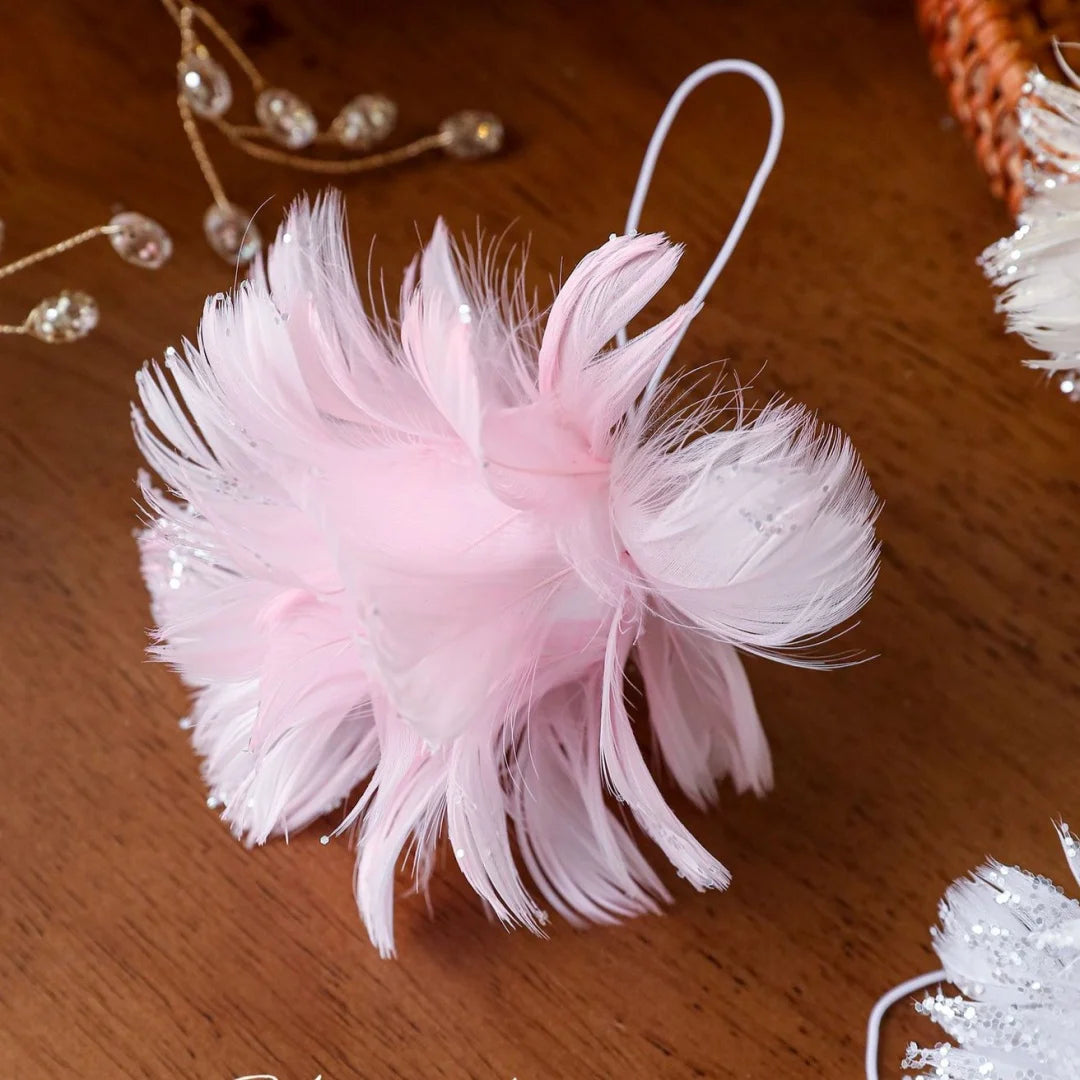 Pink & White Feather Glitter Foam Christmas Ball Ornament