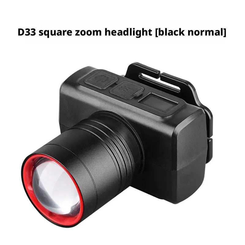 High Brightness LED Headlight with Digital Zoom Outdoor Strong Light Charging Headlight Long Endurance for Camping And Hiking Oasis Select D33 black no sensor