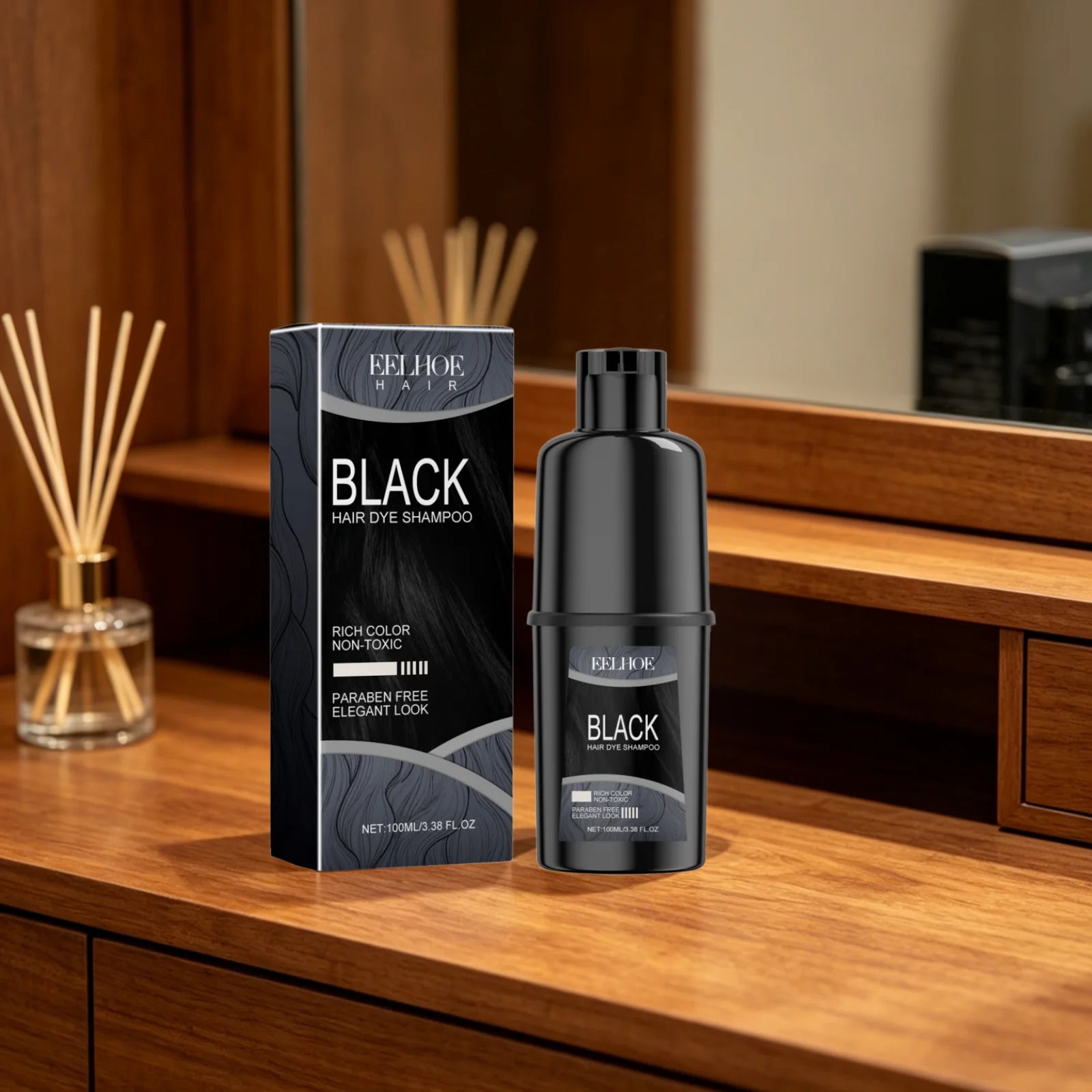 EELHOE Hair Dye Shampoo Deep Nourishment Strengthen Color Lock Frizz Control Oil Natural Formula Shiny Hair Color Shampoo 100ml Oasis Select