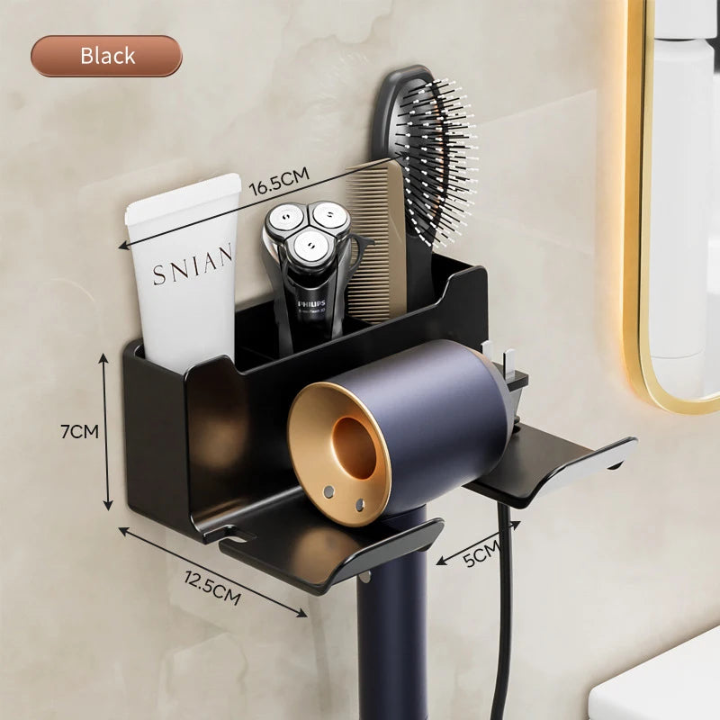 Hair Dryer Holder Wall Mounted Wall Dryer Cradle white black greyHairdryer Blow Dryer Organizer for Bathroom Bathroom Shelves Oasis Select B-Black-2pcs