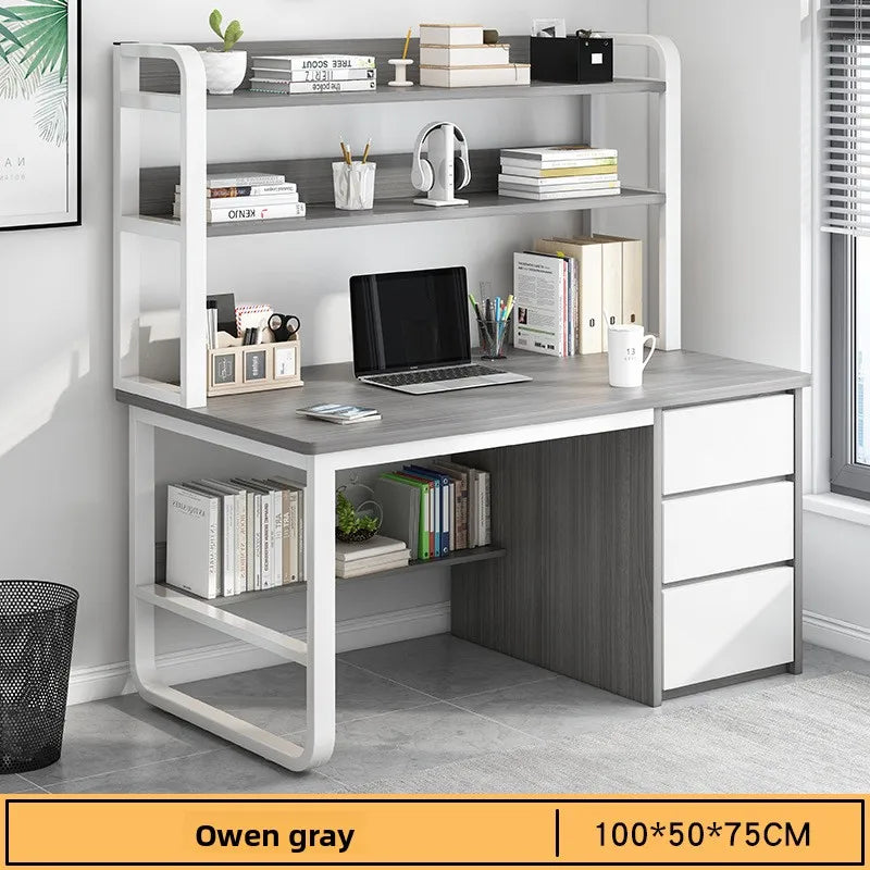 Desk Desktop Computer Desk Simple Home Desk Student Bedroom Bookshelf Integrated Writing Desk Oasis Select Grey-100-50-B
