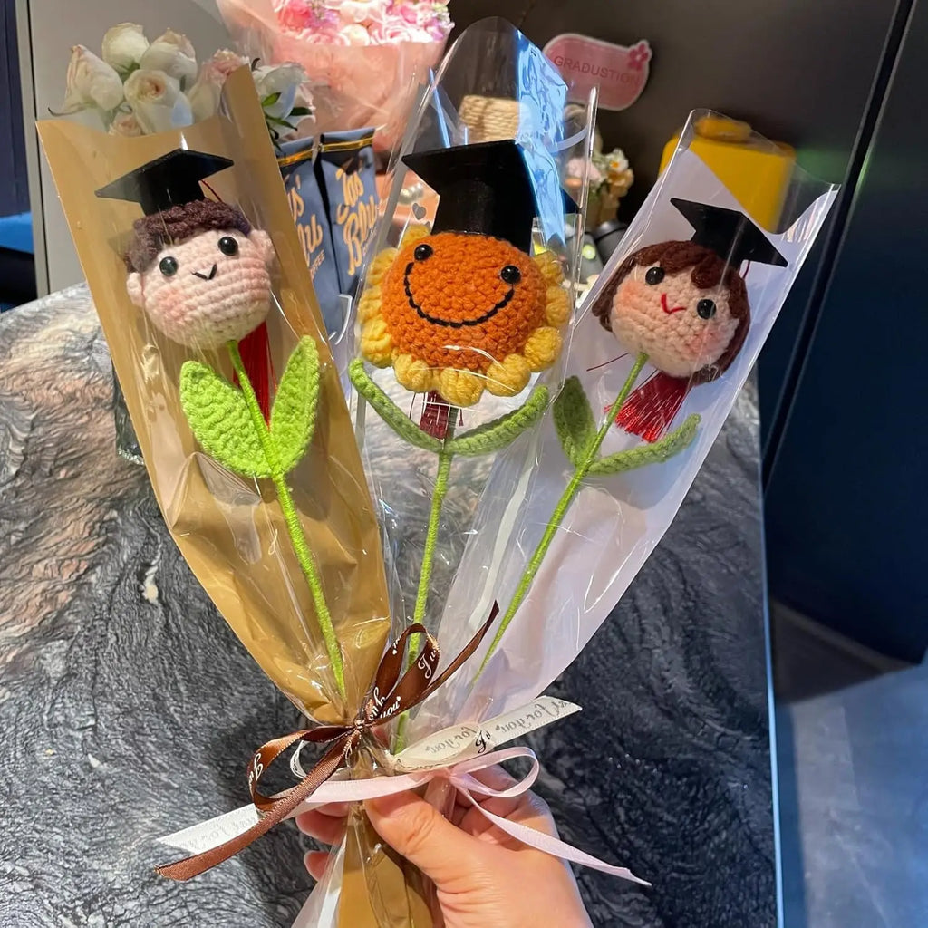 Graduation Season Crochet Bouquet with Graduation Cap Handmade Knitted Flower for Boys Girls Teacher Gift School Oasis Select