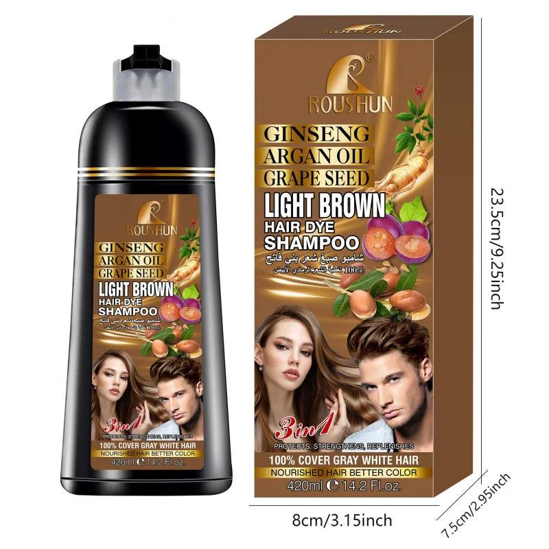 ROUSHUN Light Brown Hair Color Shampoo | Ginseng & Ginger 420ml