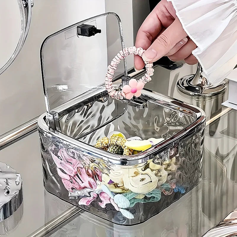 Hair Accessories Organizer Storage Box Clear Acrylic Hair Tie Organizer for Headband, Bows, Cotton Swab Organization, Bathroom Oasis Select