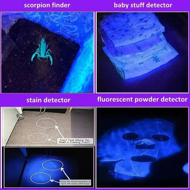 USB Rechargeable 365nm/395nm UV Flashlight 3 Modes Zoomable Ultraviolet Torch Pets Tinea Money Ore Scorpion Detection Lamp Oasis Select