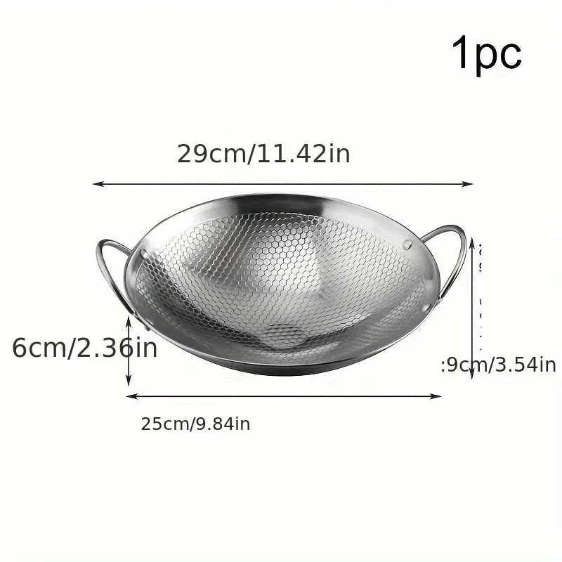 1pc 29cm/11inch stainless steel honeycomb skillet non-stick with handle scratch-resistant cooking pasta steak porridge ramen Oasis Select