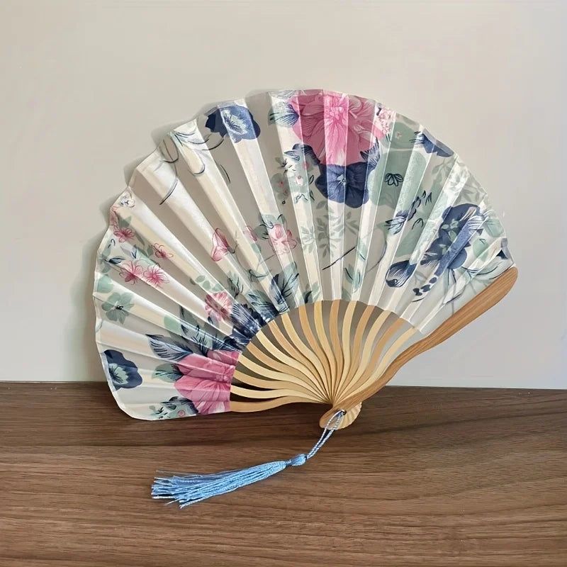Elegant Folding Hand Fan with Floral Design, Breathable Mesh, Randomly Placed Flower Patterns, Dance Accessories, Fan Decor Oasis Select