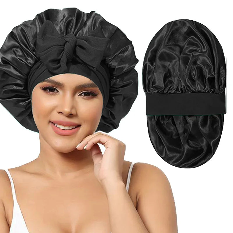 Elastic Ribbon Solid Color Shower Cap Wide Edge Round Bathing Hat Multifunctional For Sleeping Nightcap Knotted Headband Headsca Oasis Select