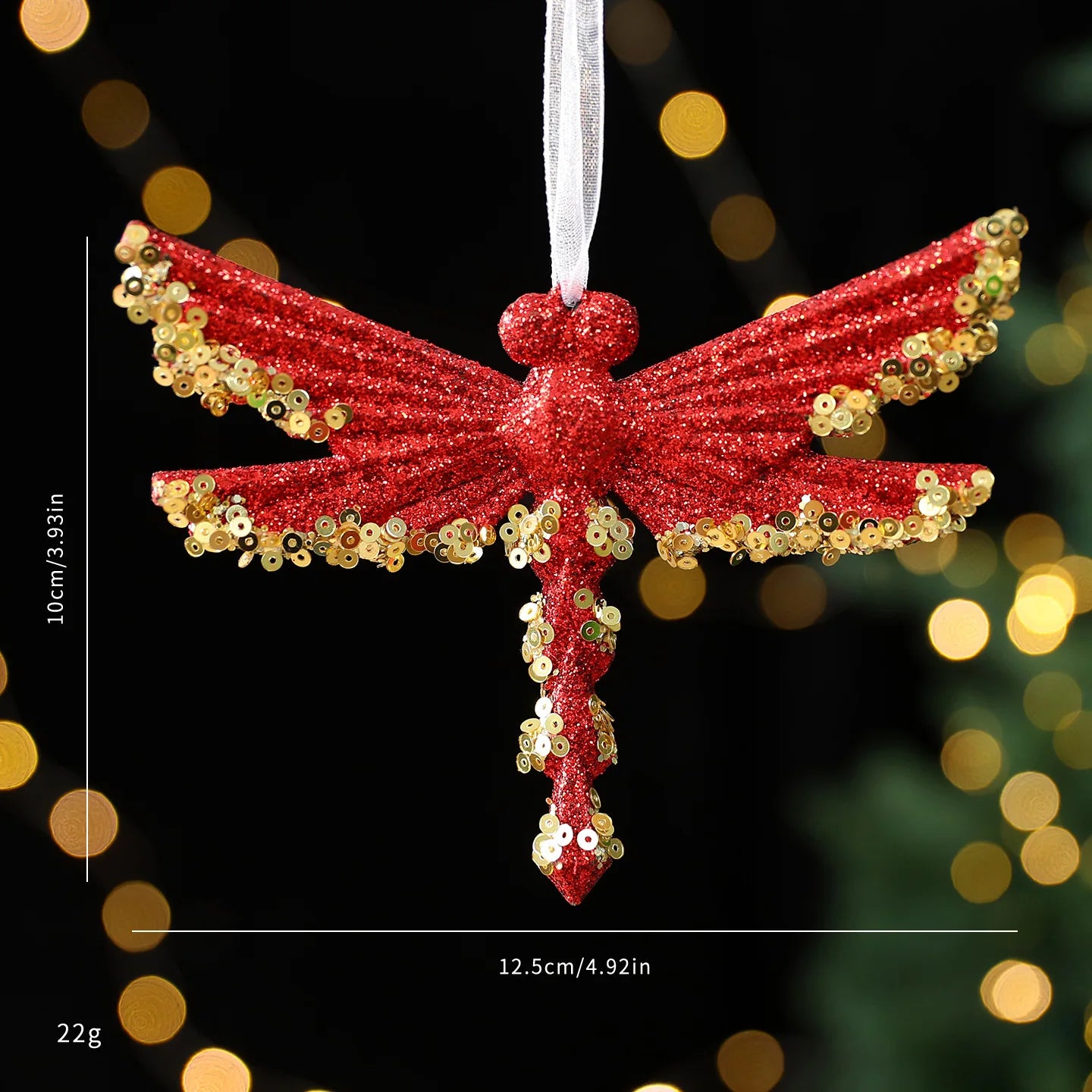 Red Glitter Christmas Pendant with Gold Sequins | Tree Ornament