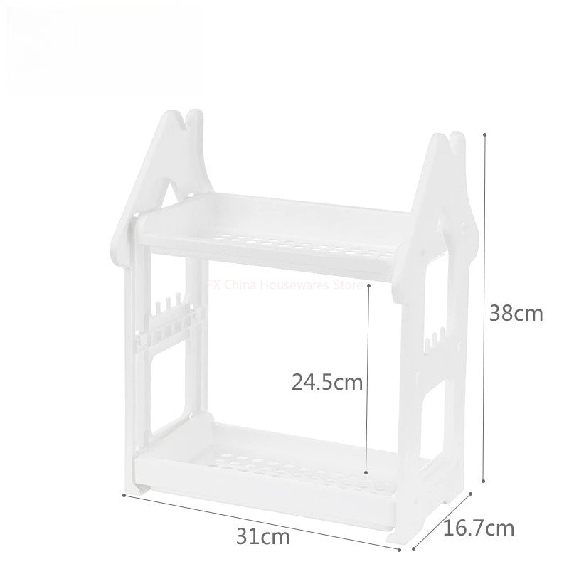 Small House Style 2/3 Layer Kitchen Spice Rack Organizer Plastic Condiment Bottle Shelf for Counter/Bathroom/Desktop Oasis Select 2 Tiers White