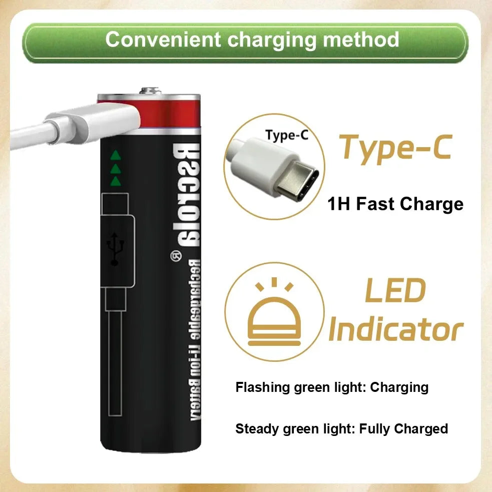 1.5V Rechargeable Li-ion Battery AA 12000mAh/AAA 8000mAh Type-C Fast Charge High Capacity， Cameras/Mouse/Xbox Controllers/Toys Oasis Select