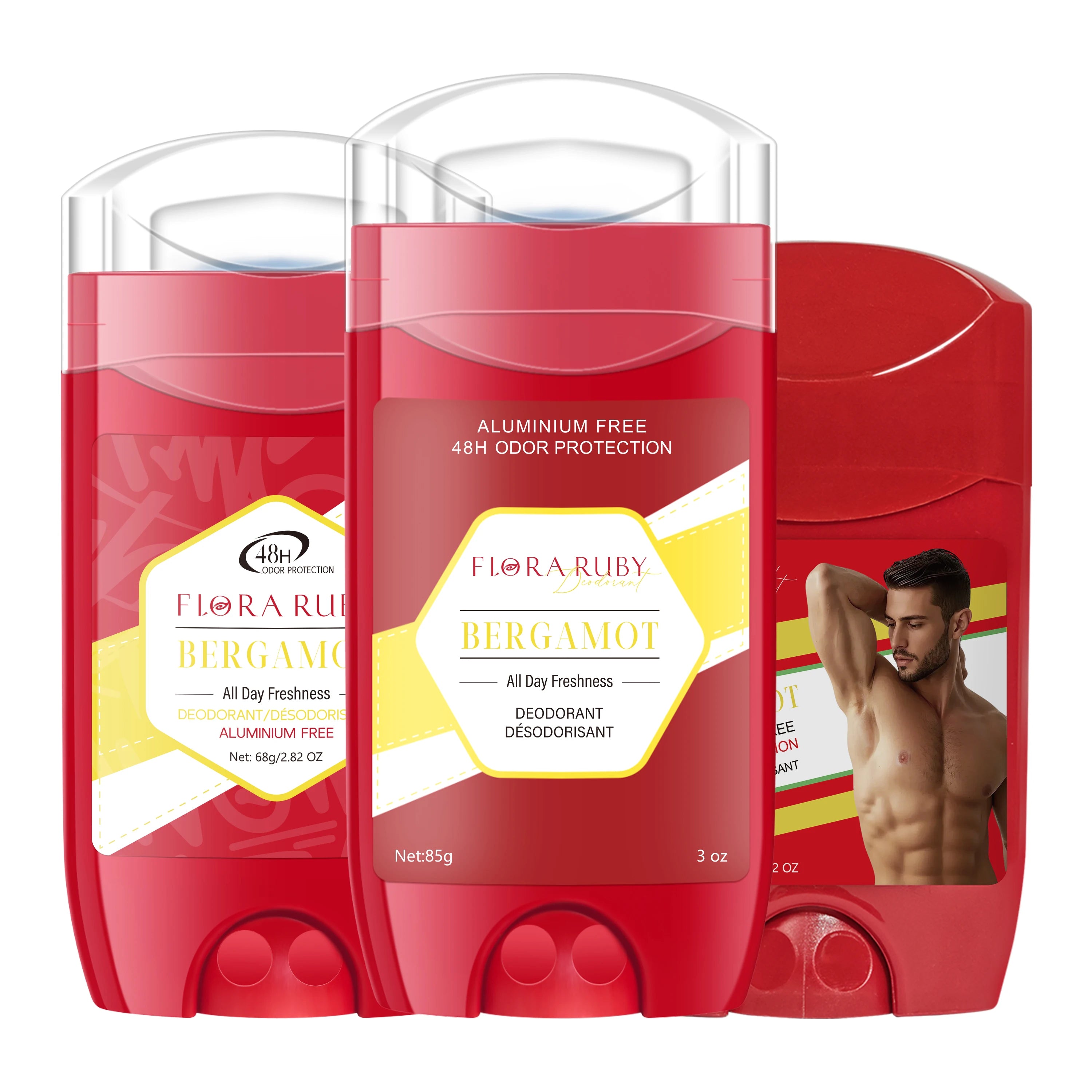 3PCS FLORA RUBY Men's Aluminum-Free Body Deodorant Stick, refreshing and moisturizing without being sticky, removes body odor Oasis Select Bergamot