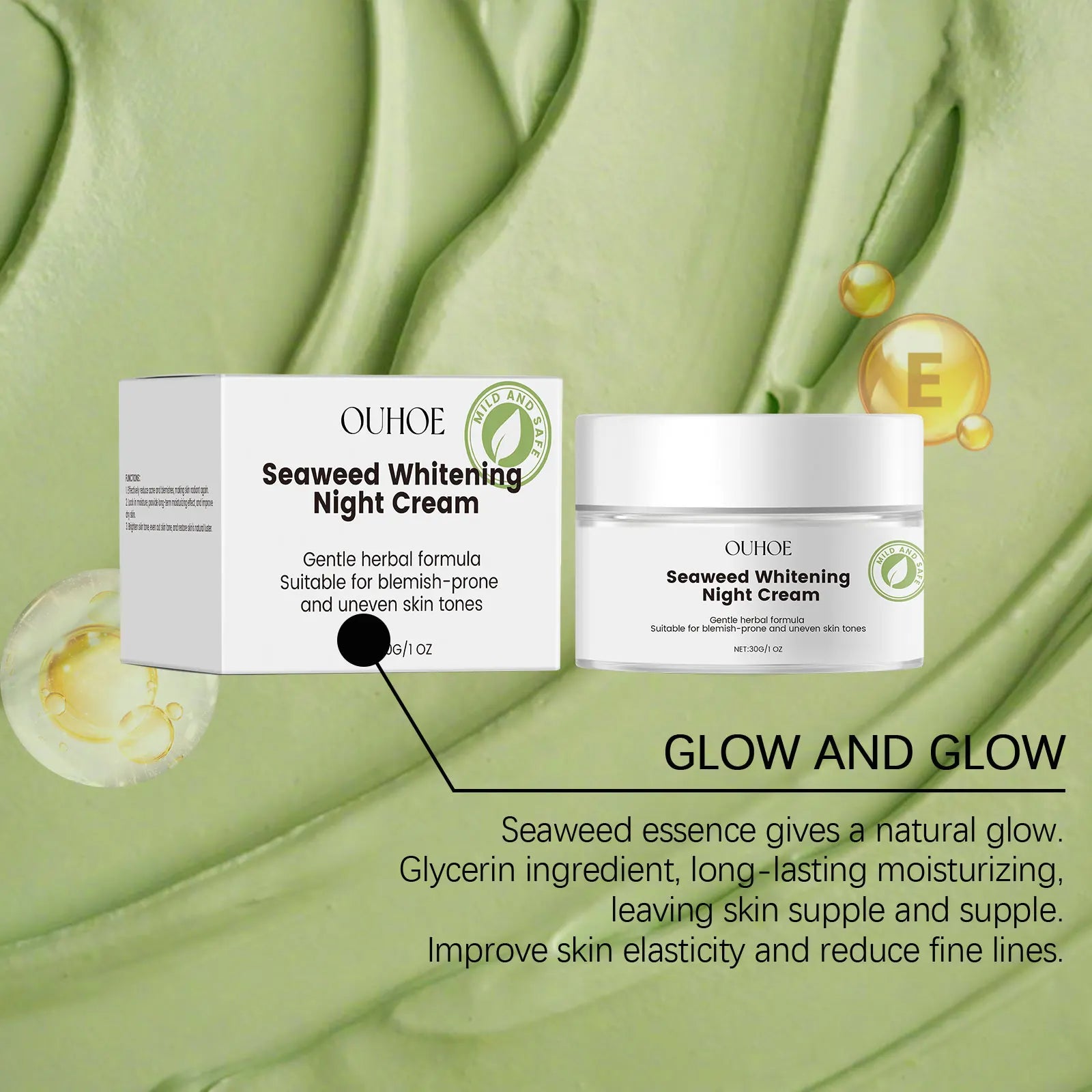 Seaweed Whitening Night Cream Nourishing Brightening Hydration Skin Repair Damaged Barrier Improve Elasticity Rejuvenation Cream Oasis Select