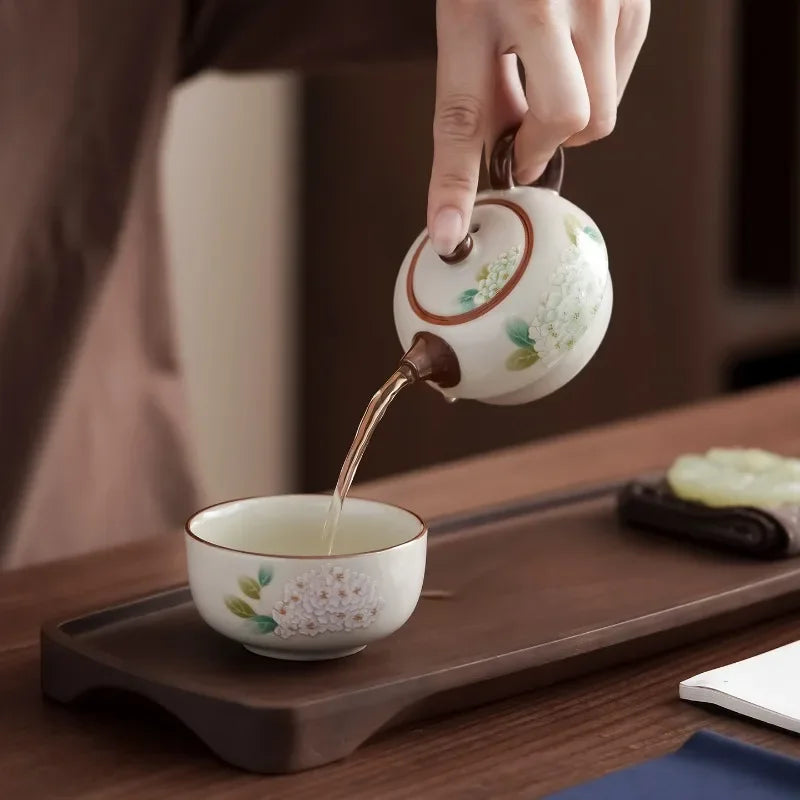 One Cup Outdoor Travel Handmade Teapot Portable Ru Kiln Tea Set Ceramics One Pot Chinese Kung Fu Tea Set Vintage Oasis Select