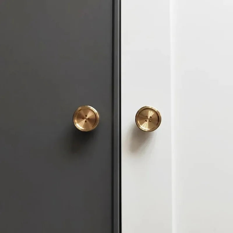 European style/Gold Solid Brass Cabinet Drawer Pulls Creative Button Handles Drawer Knobs Furniture Handles Hardware Oasis Select