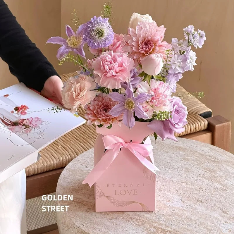 10-40PCS Valentine S Day Flower Box Gift Packaging Bouquet Wrap Floral Arrangement Supplies Handbag Basket with Handle Oasis Select
