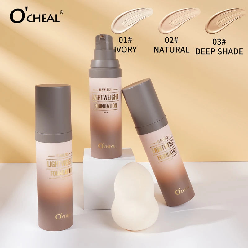 O'CHEAL Flawsless Lightweight Foundation With Puff Oil Control Waterproof Long-lasting Cover Up Moisturizing Coverage Makeup Oasis Select
