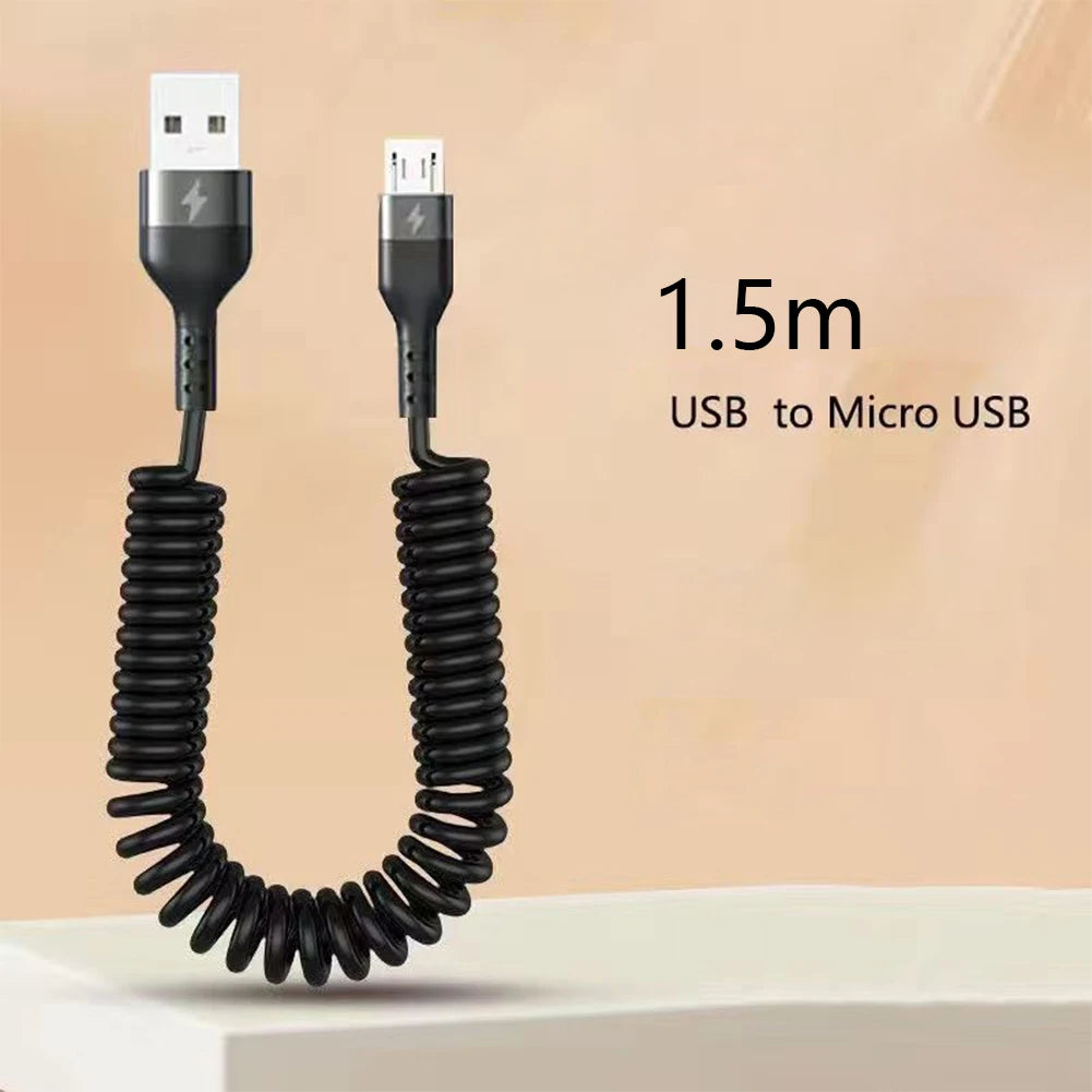 Retractable 5A Fast Charging Cable USB-C Micro USB Lightning
