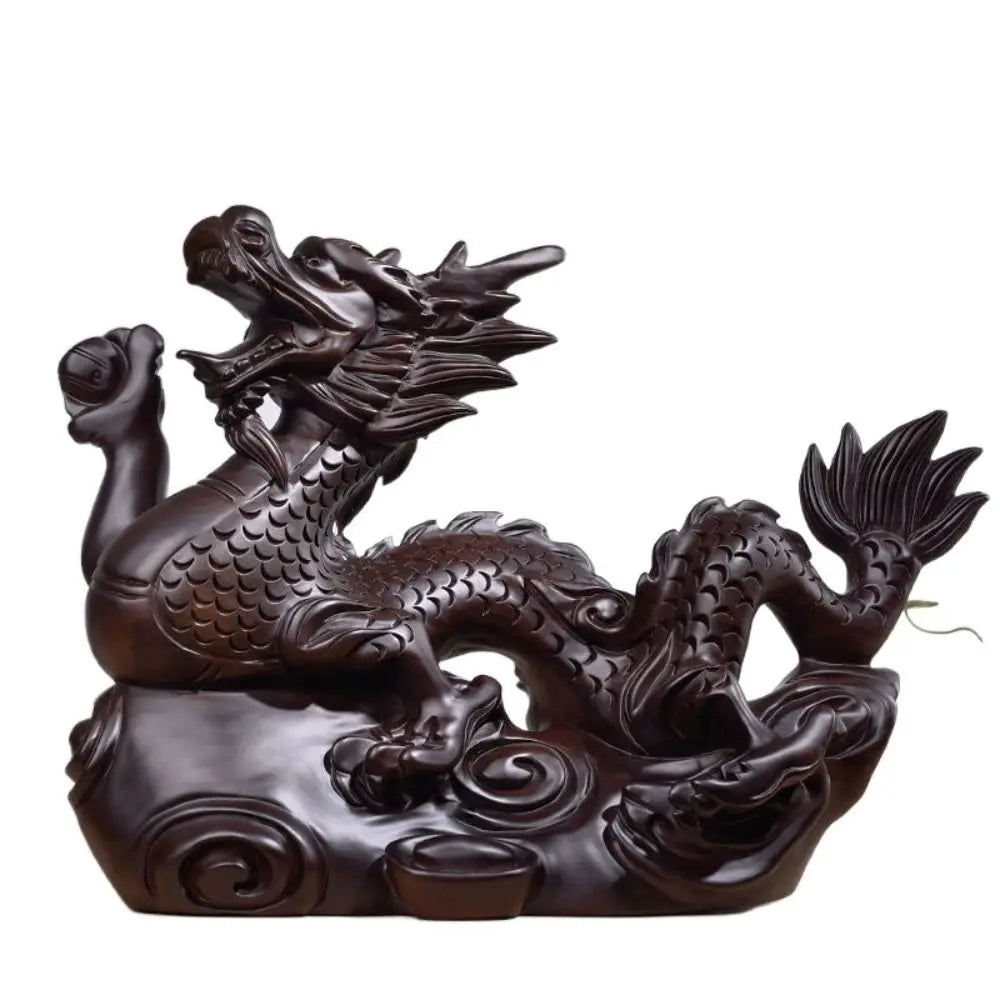 4 inches Wooden Chinese Feng Shui Dragon Statue for Office Home Tabletop Decor Fortune 2024 New Year Decoration Ornaments Oasis Select Black