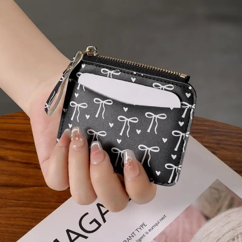 Bow Coin Purse & Card Holder – Slim PU Leather Women's Wallet