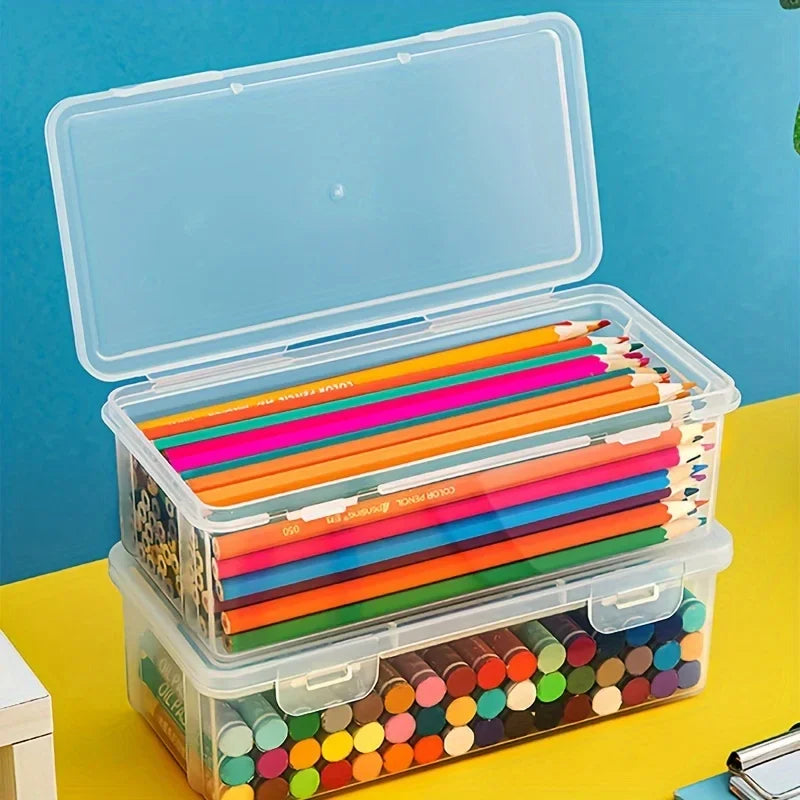 2Pcs Large Capacity Transparent Plastic Storage Box, Portable Office Stationery Organizer for Pencils, Colored Pens & Desktop Oasis Select