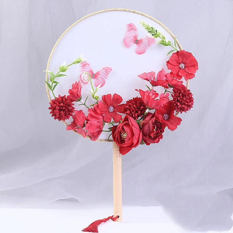 Exquisite Flower Butterfly Round Fan Women Dance Performance Props Wedding Craft Home Decoration Oasis Select