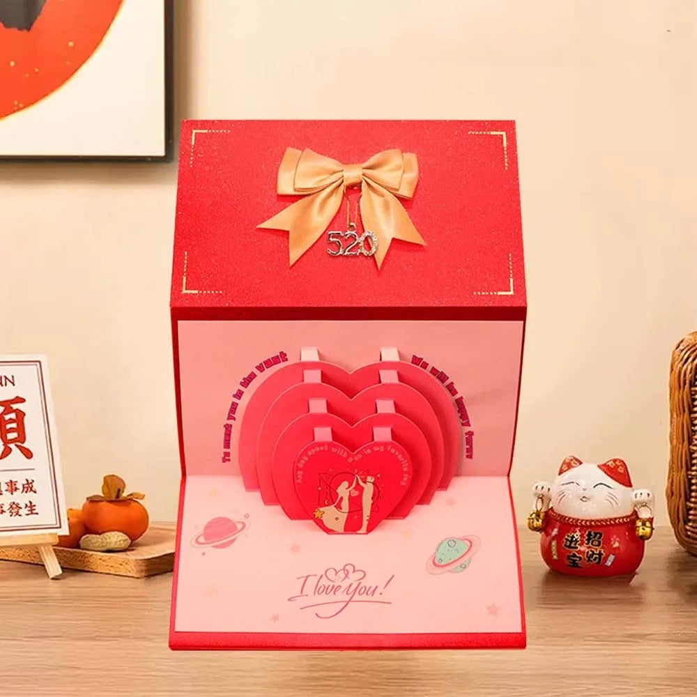 6/10 Slots Birthday Red Envelope Wish Lucky 3D Folding Cake Greeting Card with Bowknot Paper Cash Gift Bag Spring Festival Oasis Select 6 Cards Style A 175x88mm