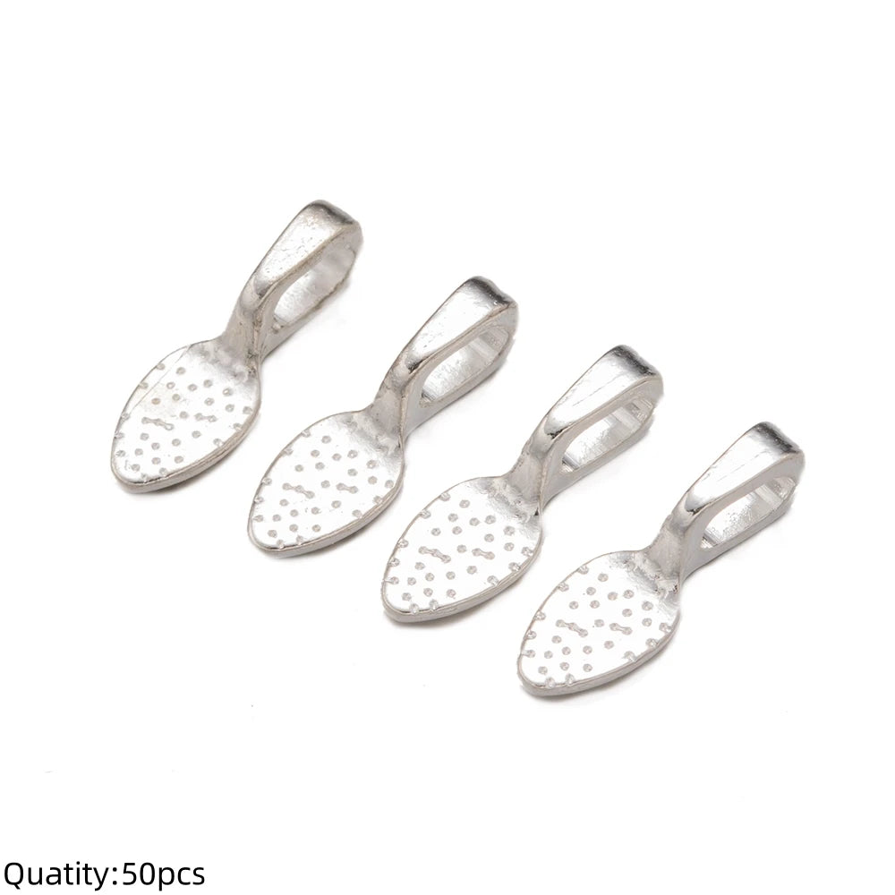 20/50pcs Spoon Glue-on Flat Pad Pendant Bail Oval Scrabble Linking Charm Bails Charm Connector Hangers for DIY Jewelry Making Oasis Select Bright Silver