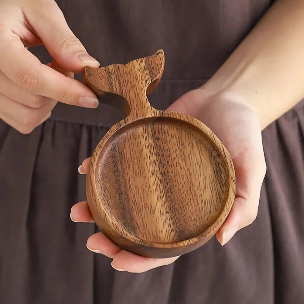 Fish-Shaped Wooden Condiment Dipping Dish with Handle