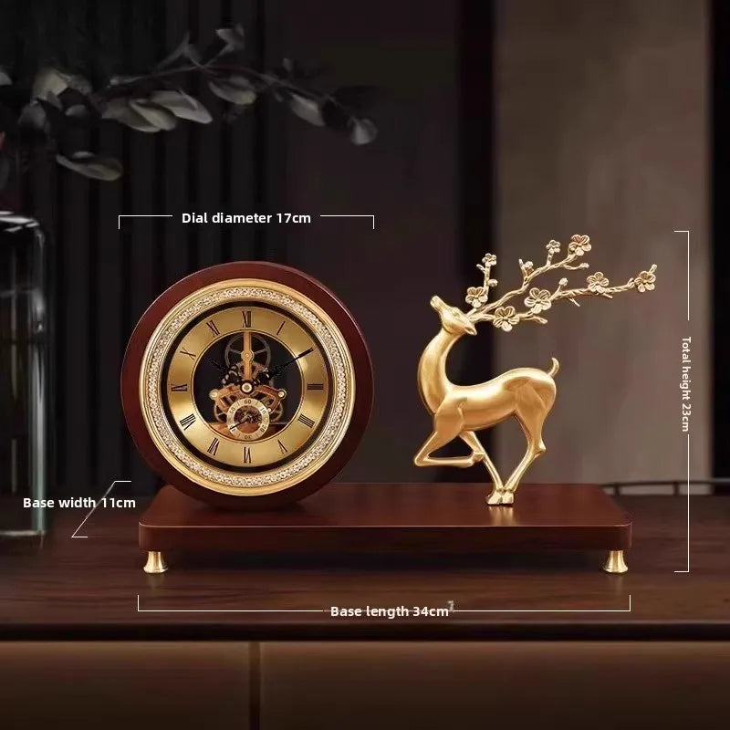 New Chinese-style Solid Wood Wall Clock TV Cabinet Bedside Clock Living Room Desktop Decoration Simple Quartz Desk Clock Oasis Select