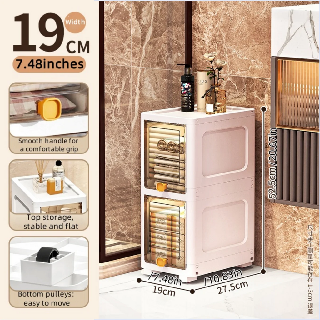 19cm Slim Storage Cabinet Flip-Top Organizer with Multi-Layer Shelves Large Capacity for Kitchen Living Room Bathroom Oasis Select 2 Tiers Clear Yellow