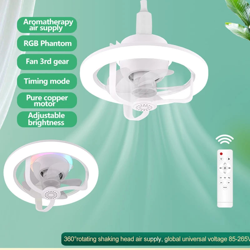 360° Aromatherapy Ceiling Fan Light | RGB LED & Remote Control