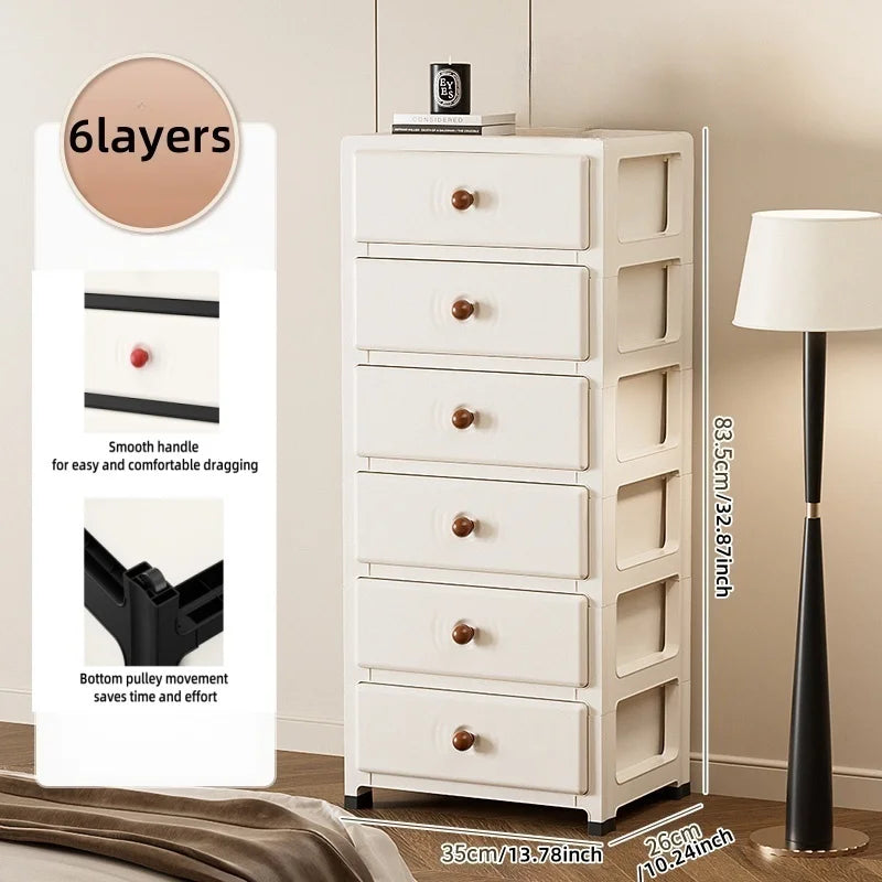 13.8 Inch Drawer Storage Cabinet,3-6 Tier with Bottom Wheels,Large Capacity Multi-Color Combos for Clothes/Snacks/Toys Oasis Select 6-White-Brown
