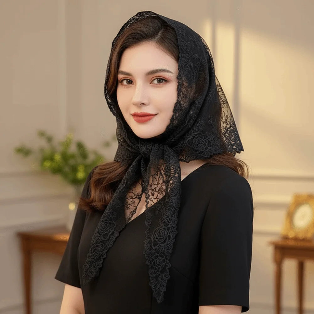 Versatile Elegant Silk Scarf Flower Embroidered Retro Triangular Scarf Breathable Solid Color Hair Ribbon for Women Oasis Select