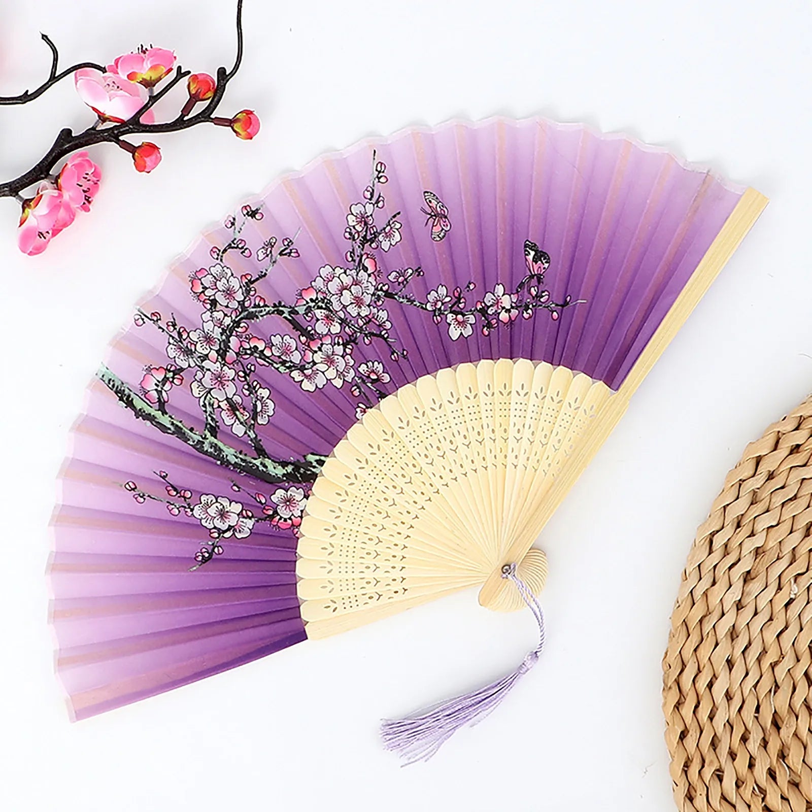 Vintage Silk Folding Fan Chinese Japanese Art Crafts Gift Home Decorations Dance Hand Fan Bamboo Room Decor Wood Fans Oasis Select F One Size