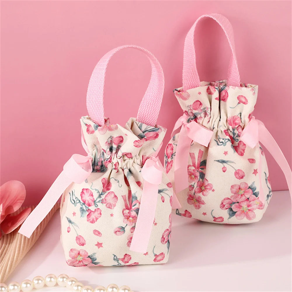 New Wedding Candy Bag Portable Canvas Gift Bag Party Wedding Goodie Packing Box Simple Red Green Handheld Gift Storage Bags Oasis Select