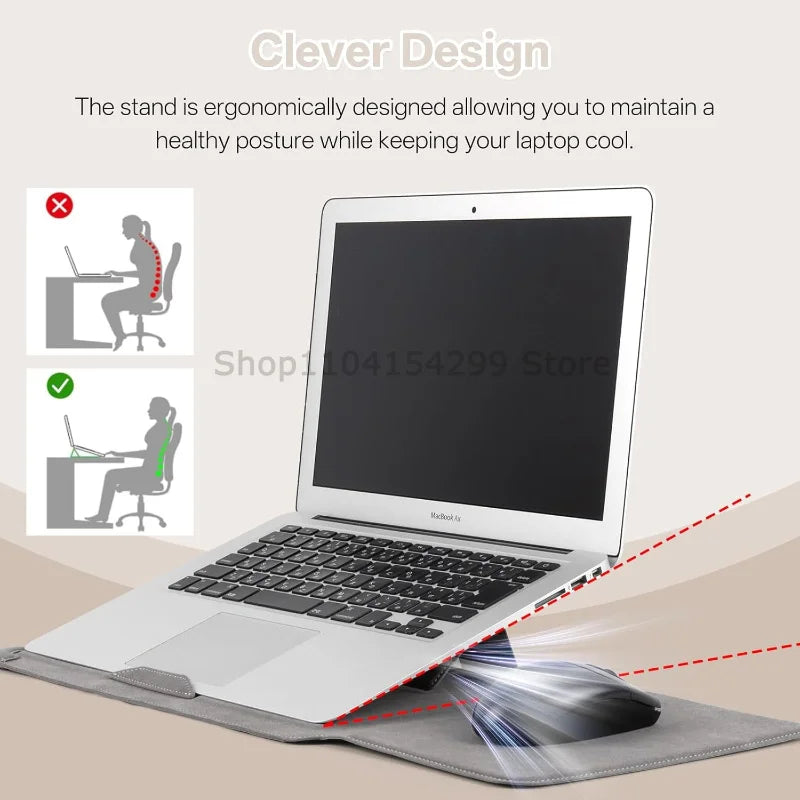 Built-in Stand Protective Laptop Protective Bag Tablet Cushion Foldable Bag Data Cable Storage Bag for Macbook Notebook Case