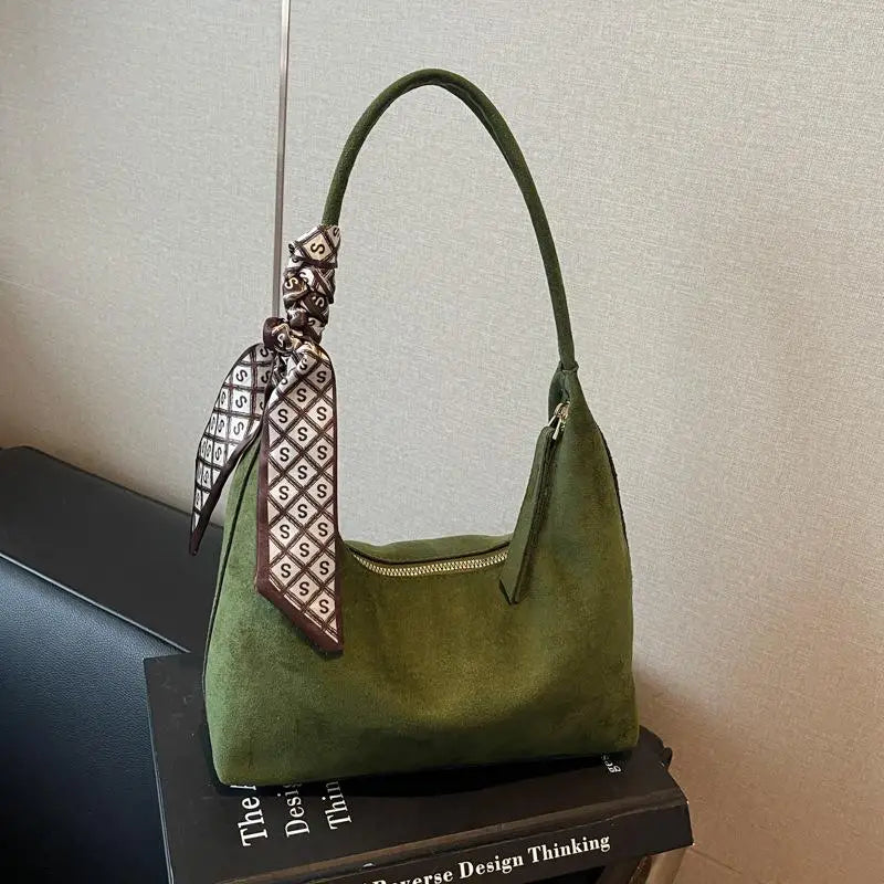 Retro PU Leather Hobo Shoulder Bag with Silk Scarf | Women